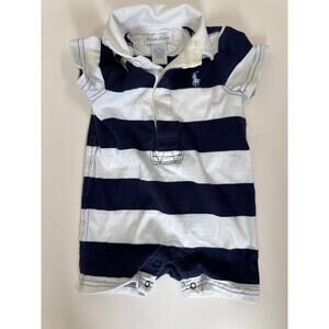 Ralph Lauren Baby Short-all Short Sleeve  Blue White Pony Strops Size 3 Months